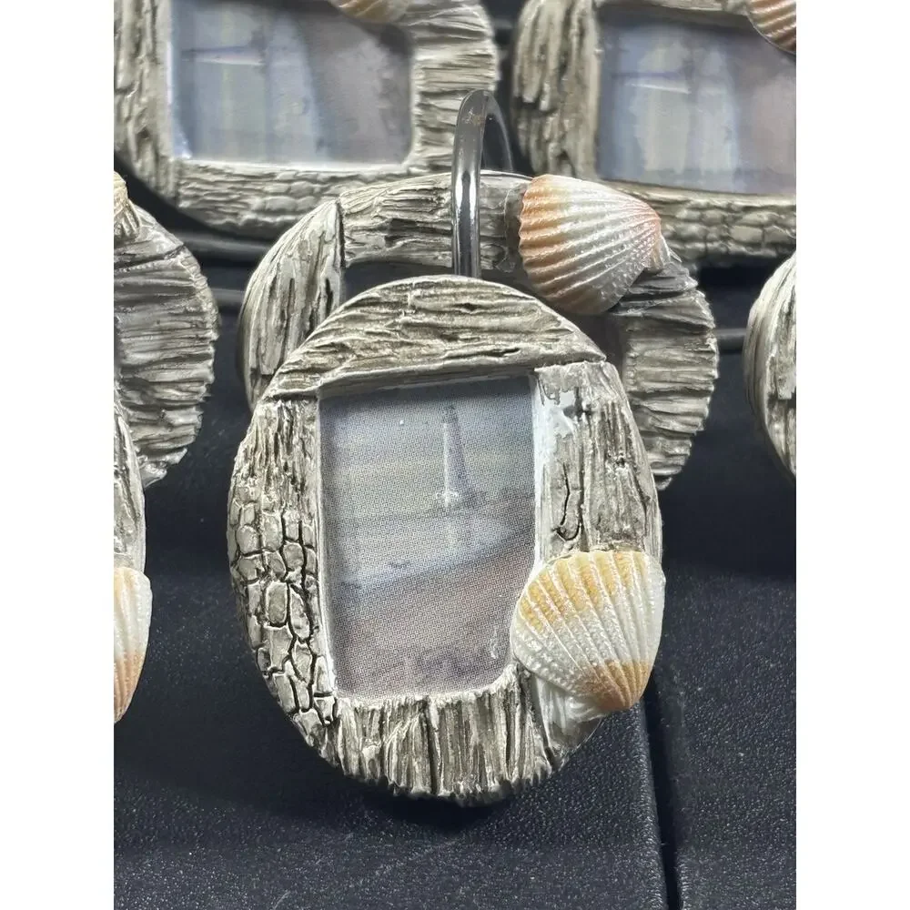 12 Lighthouse Drift Wood Shower Curtain Rings Seashell Bathroom Hooks Nautical J